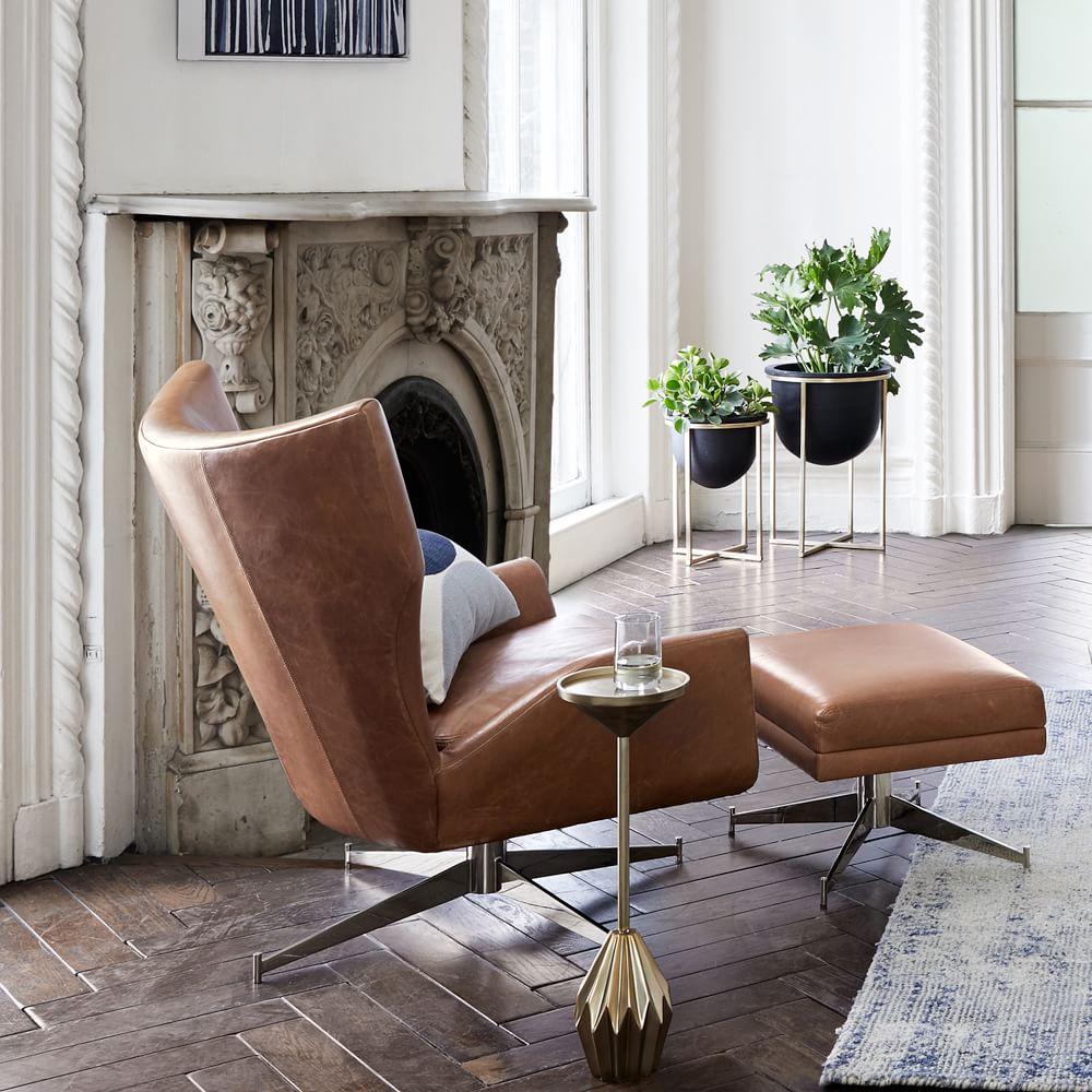 West elm hemming leather swivel armchair deals